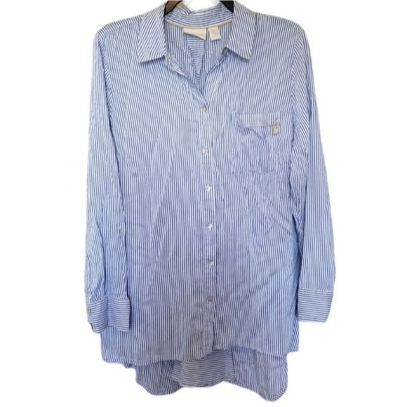 Chico's Striped HighLow Button Up Shirt Size 2/Large - Picture 1 of 7